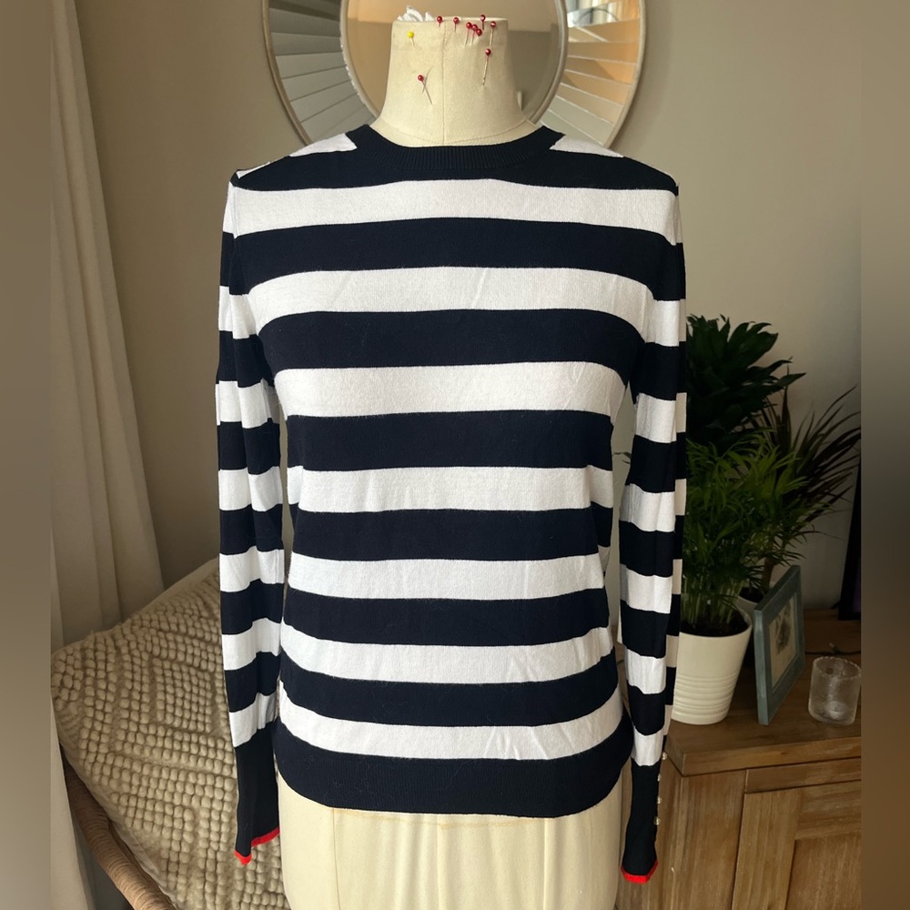 Zara, unworn. Black/white stripped with red cuffs stretchy crewneck sweater